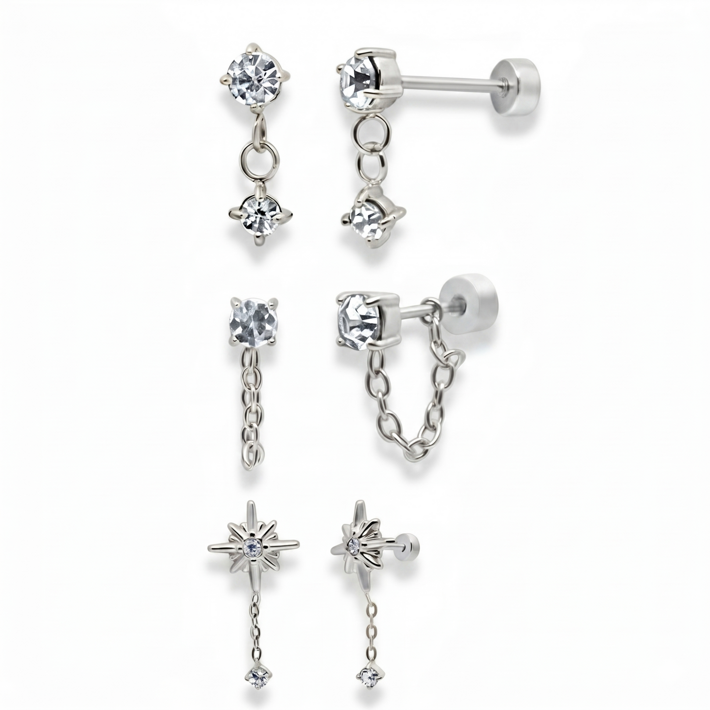 Meet Me At Midnight Flat Back Earrings Set - EVRYJEWELS