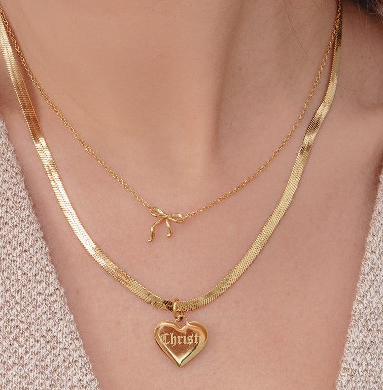 Custom/Personalized Herringbone Heart Necklace - EVRYJEWELS